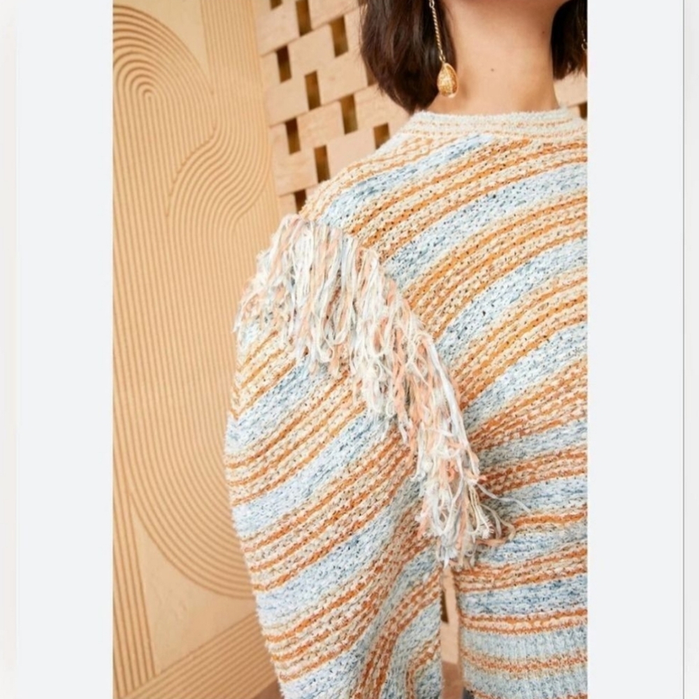 Ulla Johnson Orange And Blue Arquette Fringed Striped Sweater In Lily Size Small - Picture 5 of 14